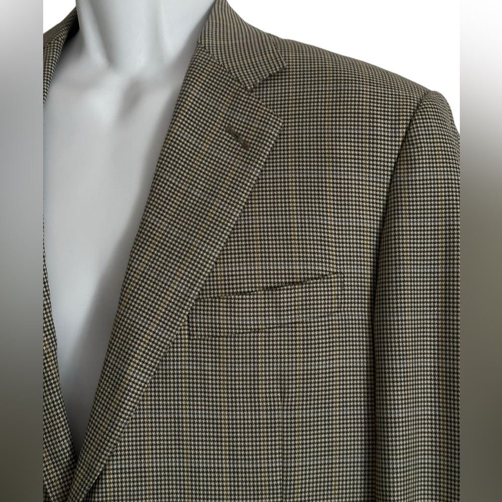 CANALI BLAZER‎ SPORT COAT WOOL GLEN PLAID HOUNDSTOOTH ITALY BLACK TAN 42L LONG